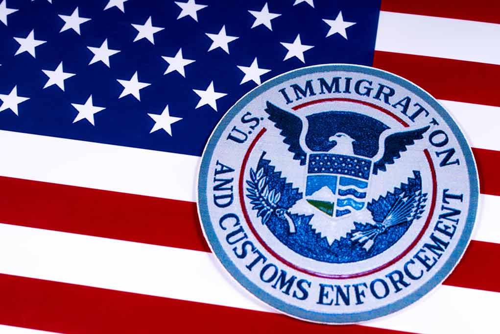 U.S. flag with ICE emblem
